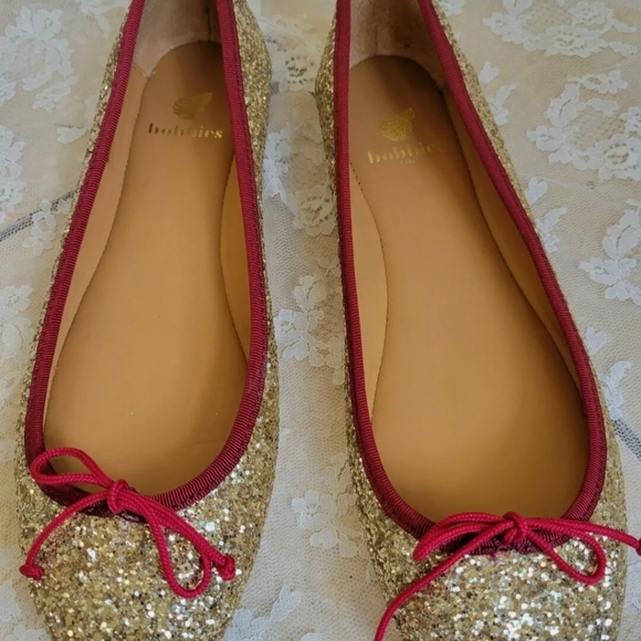 Anthropologie Bobbies 8.5 ballet Glitter Gold Flats - Picture 3 of 4